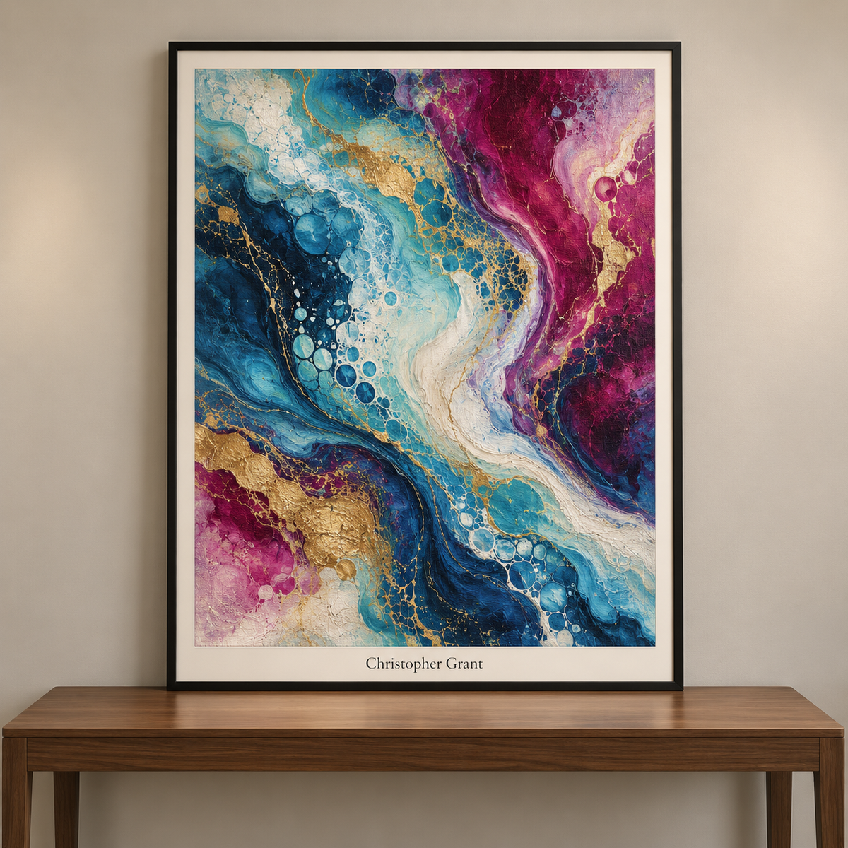Aqua and magenta marbled currents