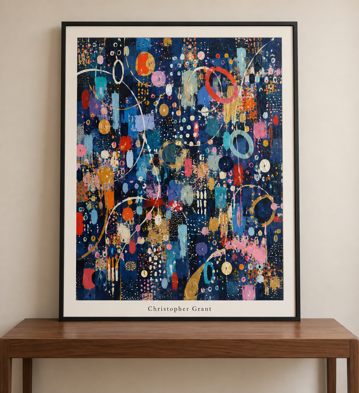 Celebratory abstraction in navy and gold