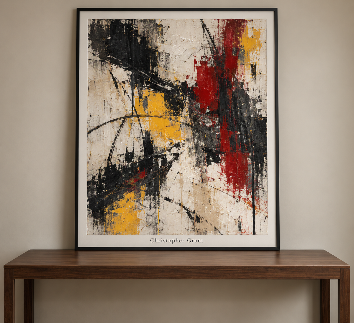 Charcoal Gestures with Yellow and Crimson