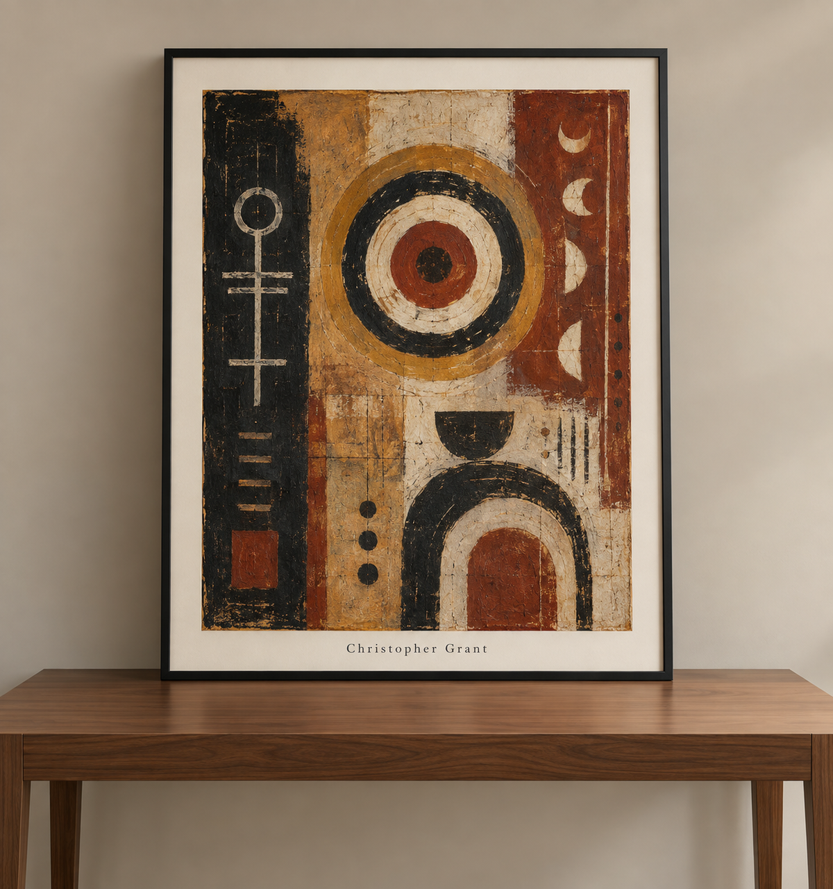 Concentric glyphs in earthy pigment