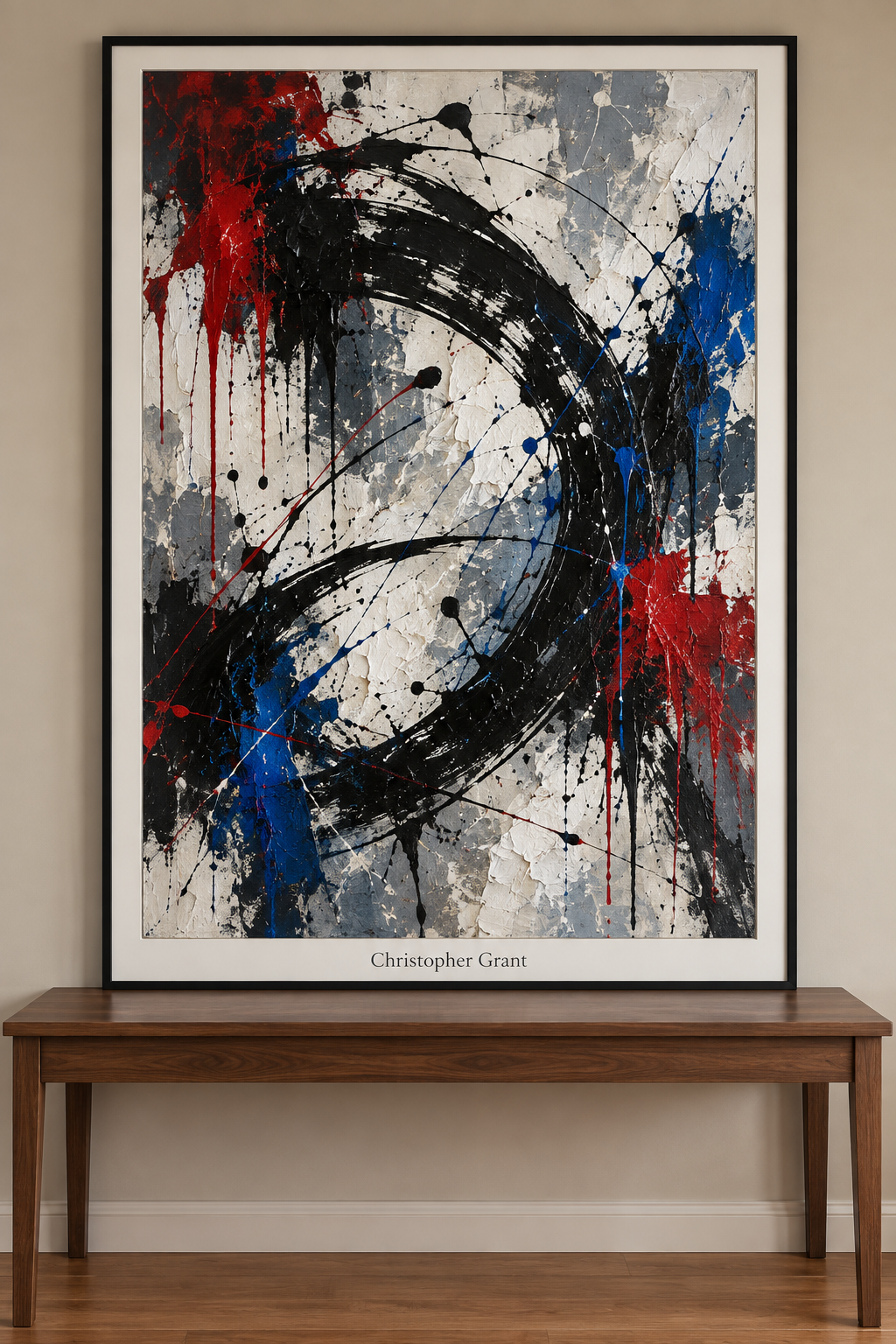 Framed Crimson Arc Abstraction