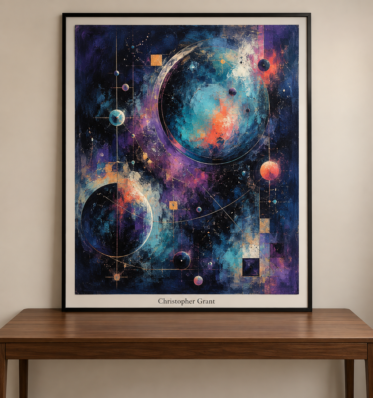 Indigo cosmos with luminous orbits
