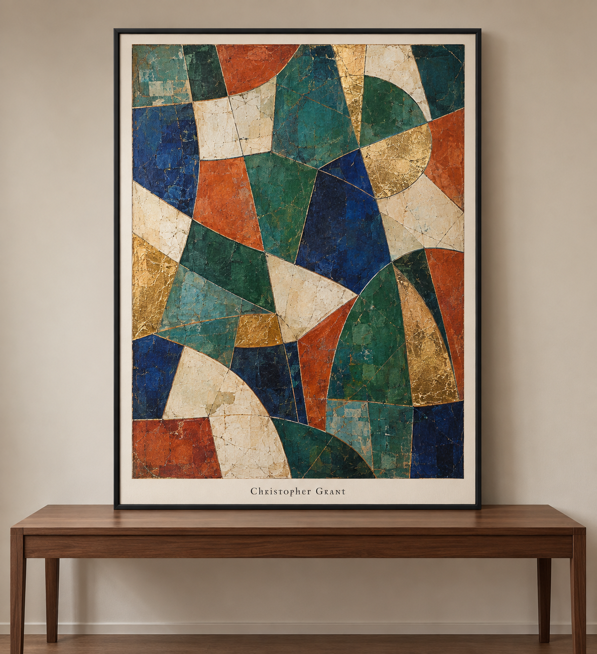 Jade and Cobalt Mosaic Abstraction