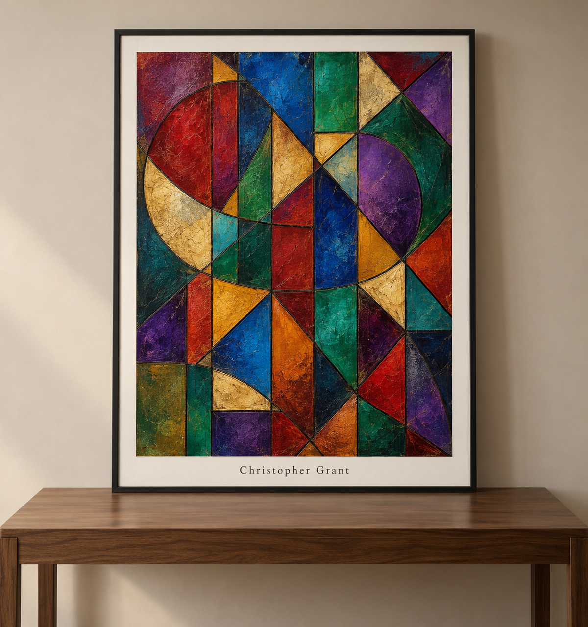 Jewel-toned stained-glass abstraction