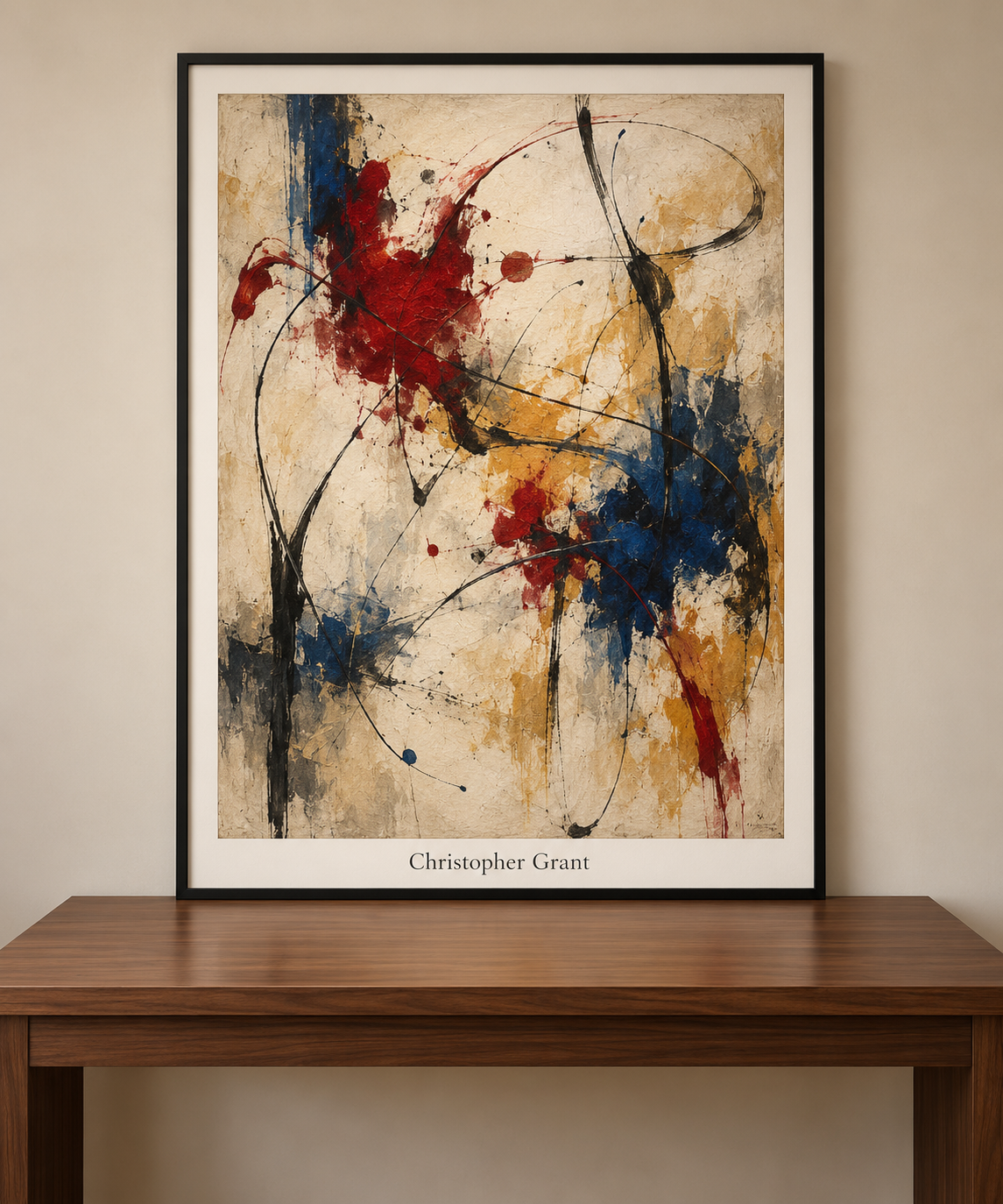 Lyrical Calligraphy in Crimson and Ultramarine